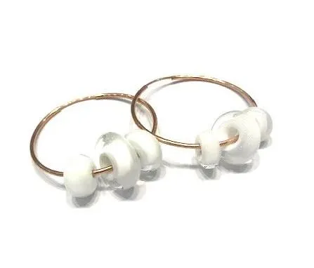 White Beaded Rose Gold Hoop Earrings