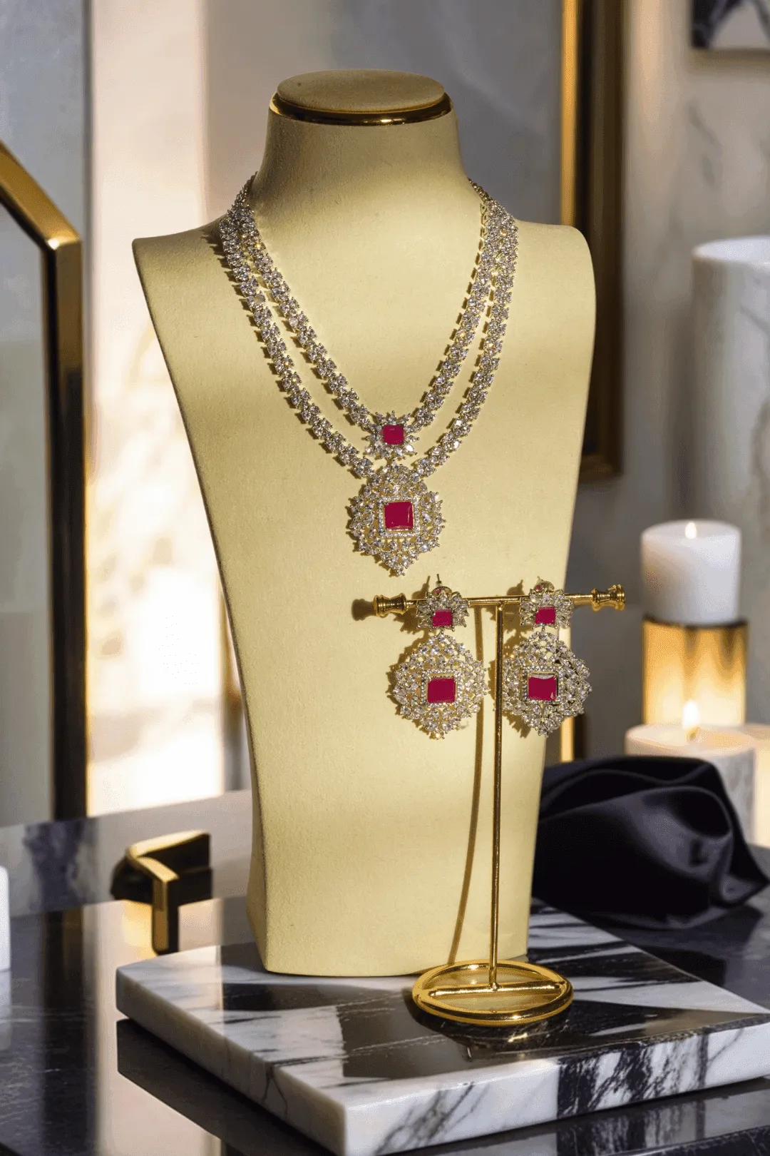 Zeenat - Double Layer Intricate Diamanté Accent Necklace Set
